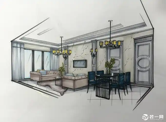 帝景中央400平别墅法式风格手绘图