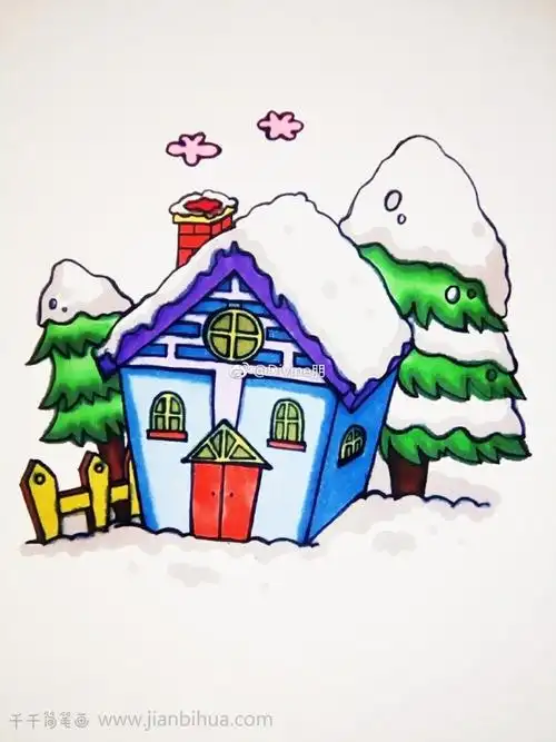 雪中小屋简笔画_房子简笔画