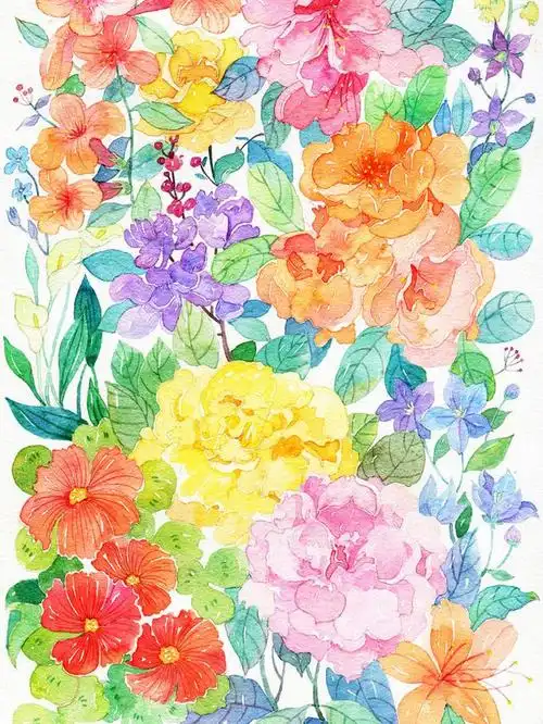 繁花一簇-泷艺_水彩,花卉,插画,清新,植物_涂鸦王国插画