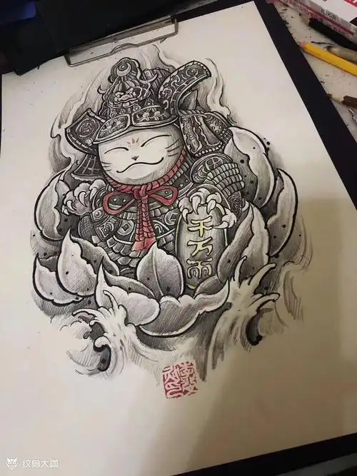 盔甲版招财猫_纹身图案手稿图片_喜神tattoo的纹身作品集