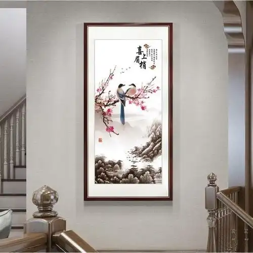 购客喜上梅梢新中式玄关装 饰画风水招财入户走廊尽头挂画过道壁画竖