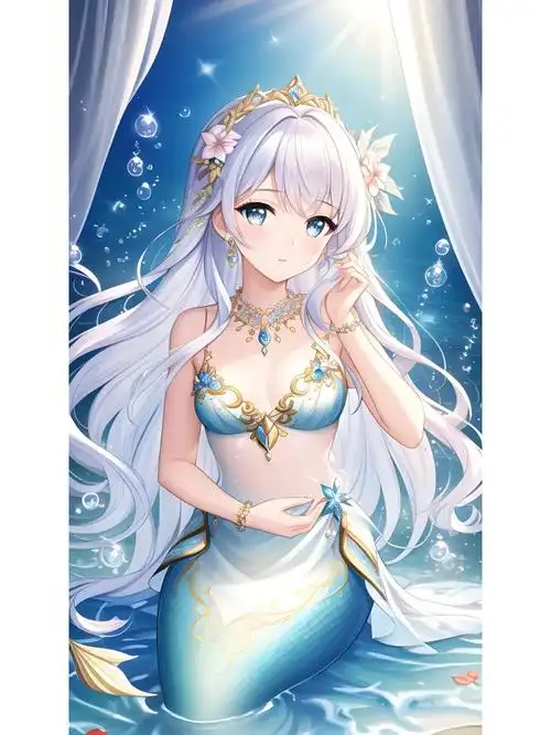 海底世界长发飘美人鱼,动漫二次元绘画人物