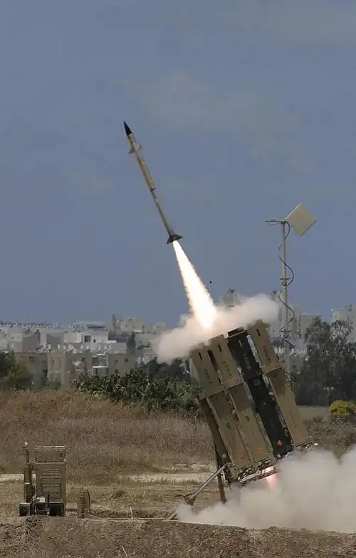 a missile is launched by an "iron dome" battery, a short-range