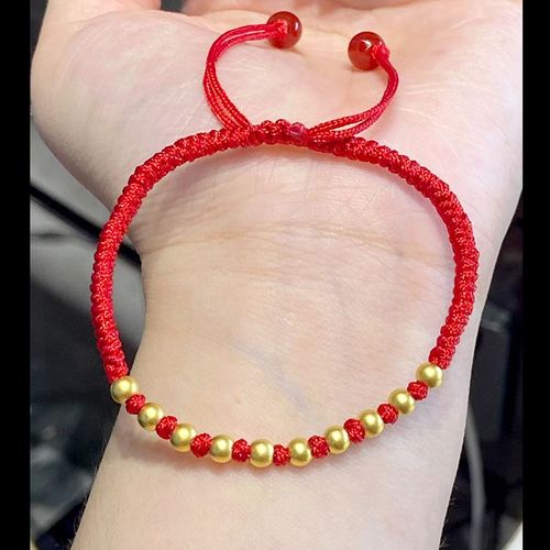 古法小金珠子红绳手链纯金黄金转运男女情侣手饰