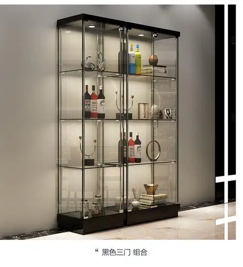 客厅钢化玻璃酒柜现代简约家用靠墙餐边柜商店展示柜餐厅小红酒柜黑色