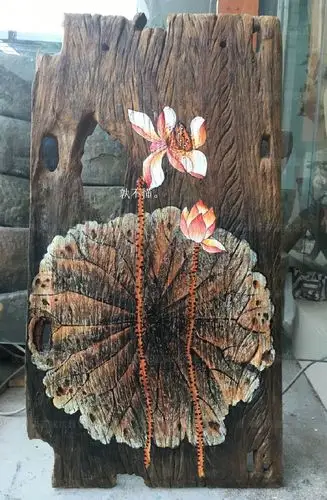 复古手绘木板画禅意画风化木挂画樟木壁画中式会所酒店茶馆装饰画