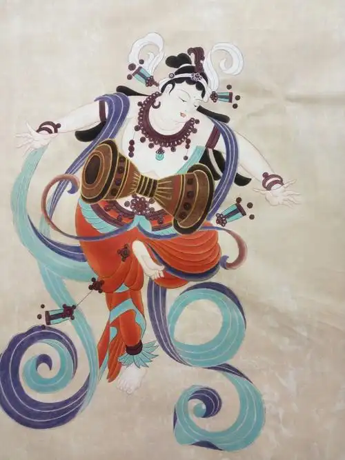 陆永玲敦煌壁画作品 景泰蓝掐丝珐琅画 岩彩作品