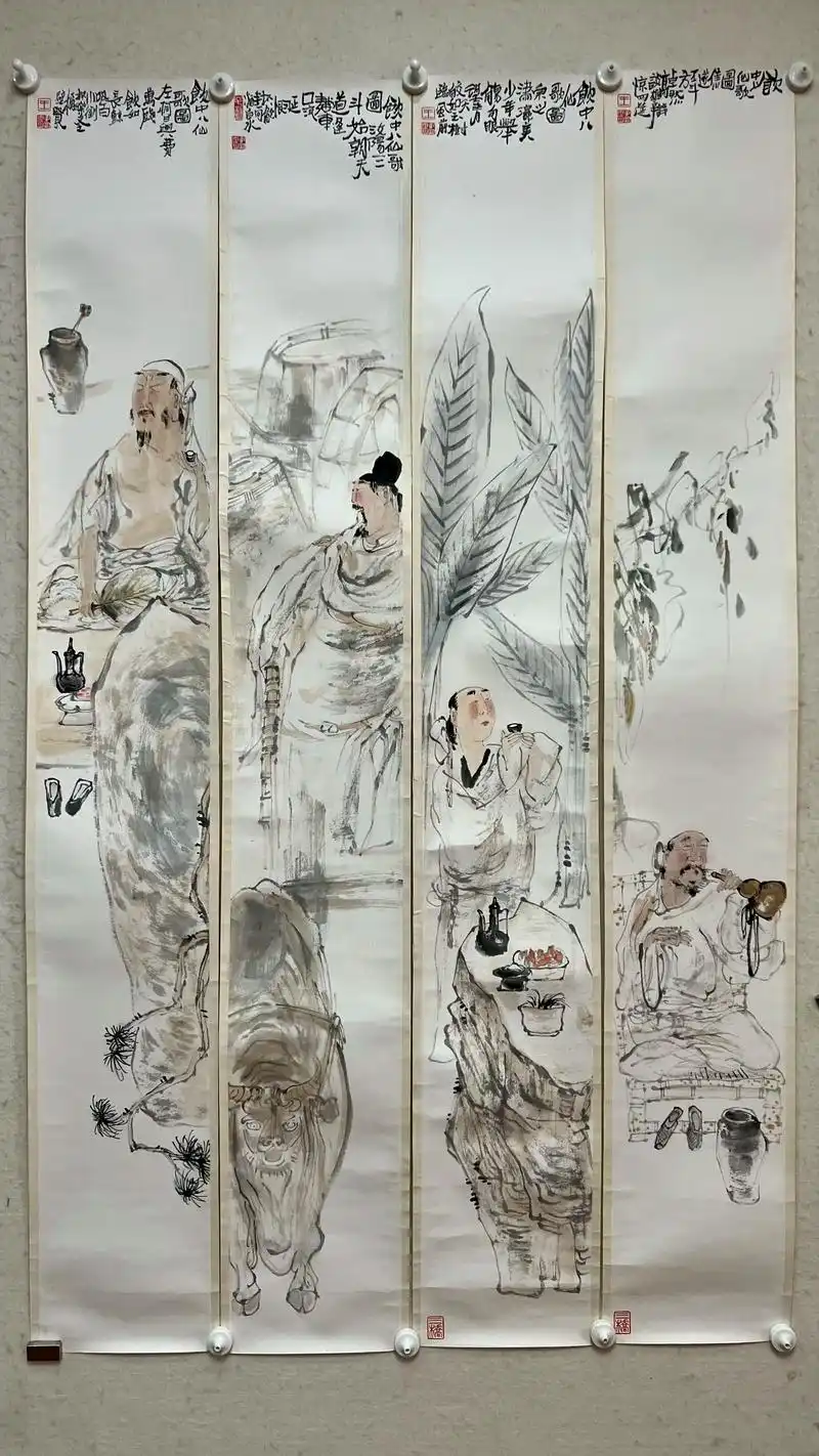 当代新文人画家王孟奇人物镜片,尺寸149x20x4,裱工稍有