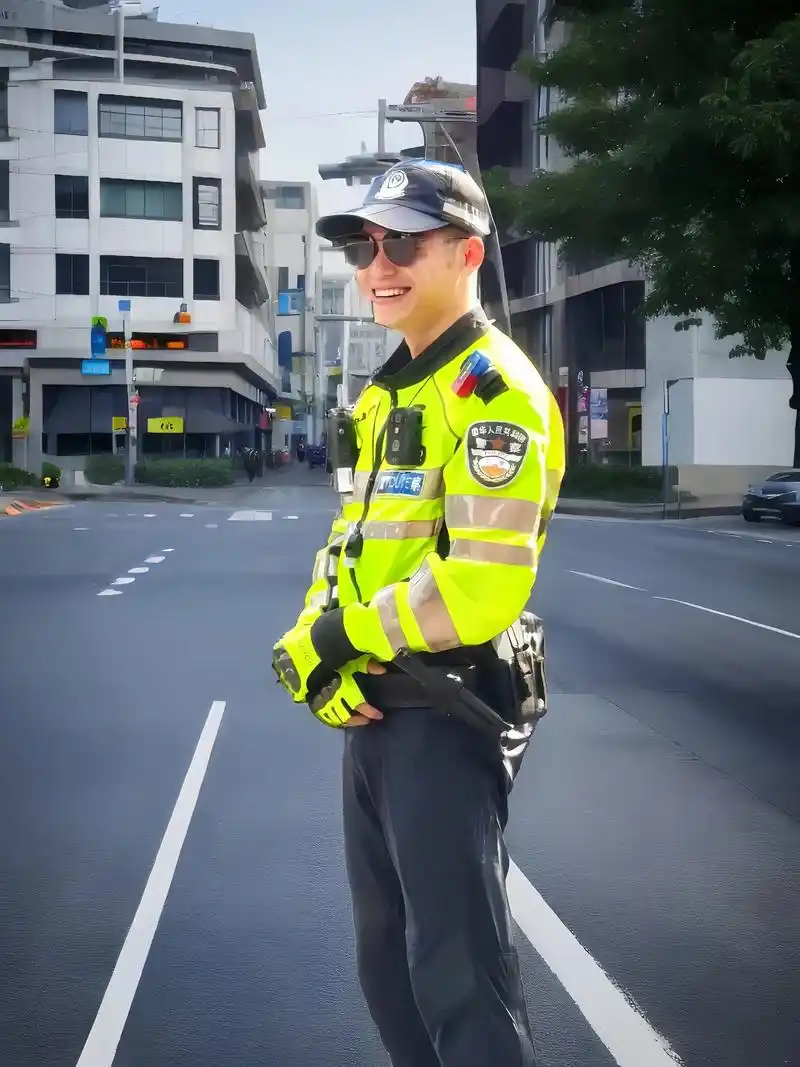 在他指挥交通的视频中,陈俊几乎一直挂着 微笑,即使有车辆遇到交通