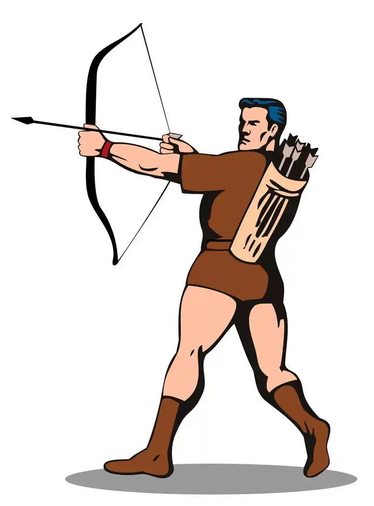 射手射击箭头,弓箭手射箭的插图.