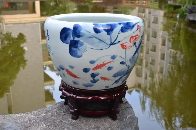 鱼缸水族箱景德镇特大号生态创意青花瓷金鱼缸风水乌龟桌面缸