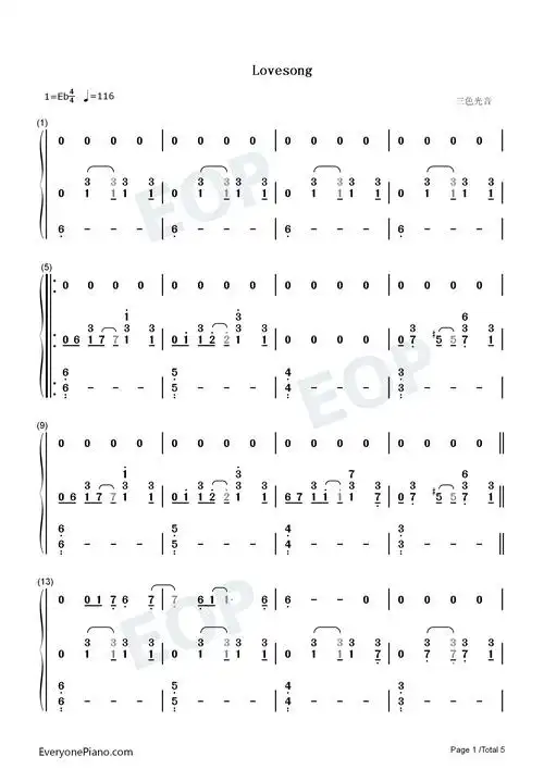 lovesong-adele双手简谱预览1
