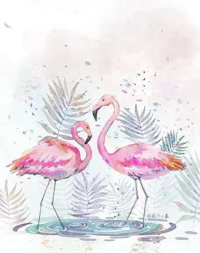 火烈鸟水彩插画壁纸