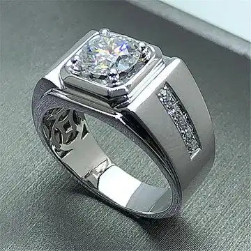 镀18k金男钻戒2克拉仿莫桑石钻时尚尊贵磨砂男款简约大气结婚钻戒
