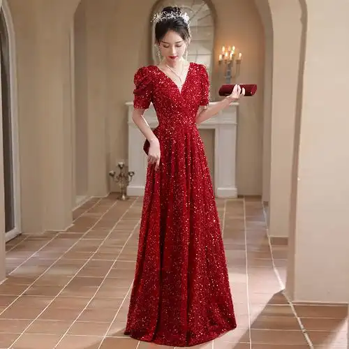 敬酒服新娘亮片订婚晚礼服女高级感合唱团演出服宴会气质主持人裙