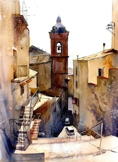 在渲染中勾画建筑,grzegorz wróbel 水彩作品欣赏.