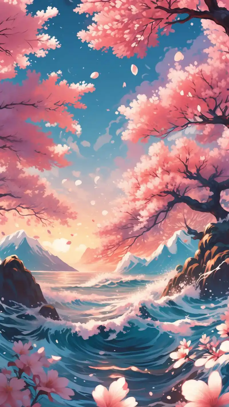二次元樱花海浪壁纸精选🌸🌊 沉浸在二次元的梦幻世界中,樱花飘落