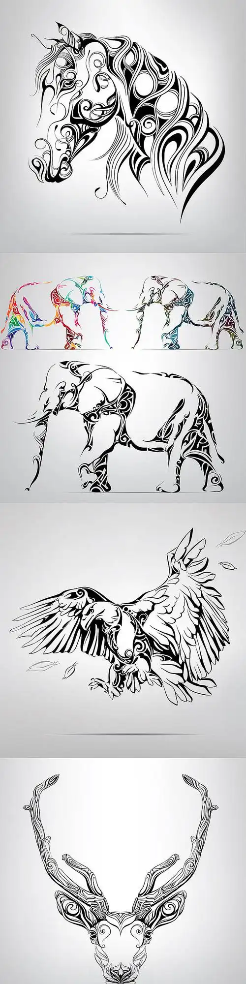 347缠绕画黑白动物线稿线描图腾装饰画高清矢量设计源文件素材图淘宝