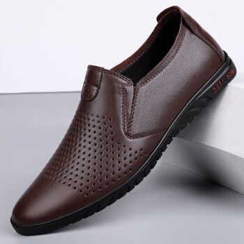 tata凉皮鞋男牛皮透气2023夏季新款头层牛皮镂空休闲软底皮凉鞋棕色38