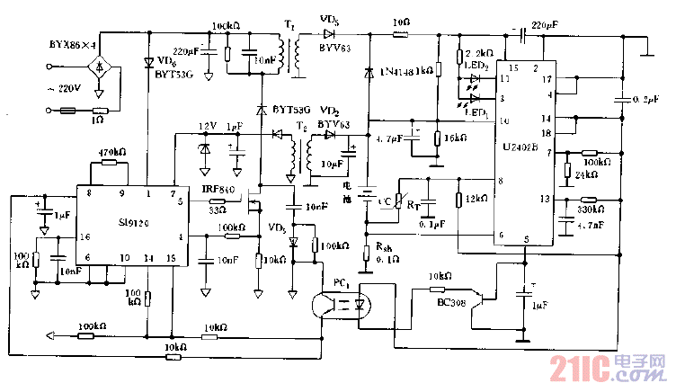 由开关电源供电的充电器电路图 - 21ic中国电子网