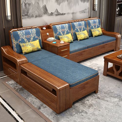 月影梳桐胡桃木实木沙发简约现代中式实木家具冬夏两用储物沙发全实木