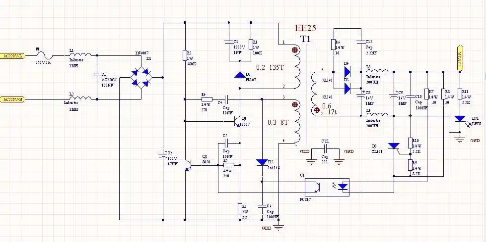 求开关电源图中电路图的各个元件原理作用?详细的