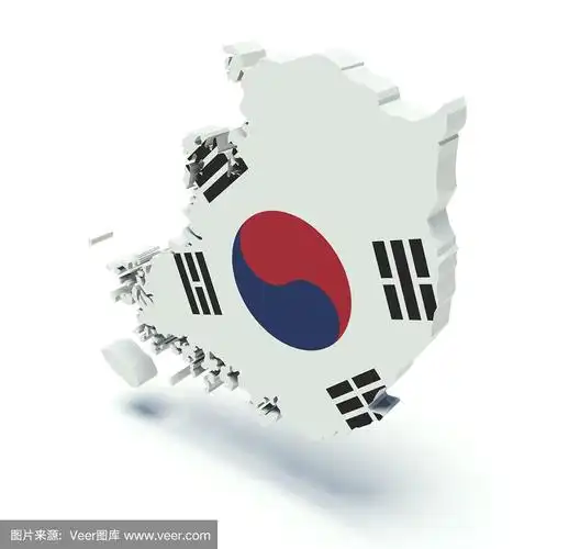带有国旗颜色的韩国地图.3 d渲染插图.