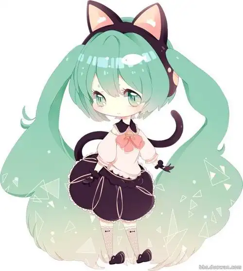 么么哒萌萌的q版女孩初音酱水彩猫耳娘妹子二次元v家