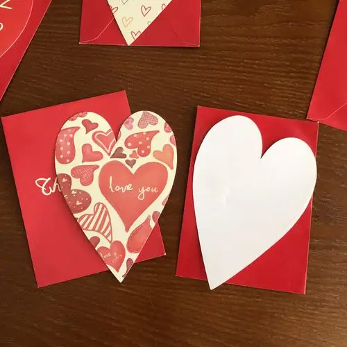 七夕情人节爱心爱心卡卡片心形贺卡带红色信封创意贺卡