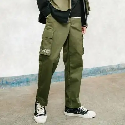 工装裤男 休闲直筒裤 多口袋 阔腿裤男 潮流运动裤 dk008888 军绿色