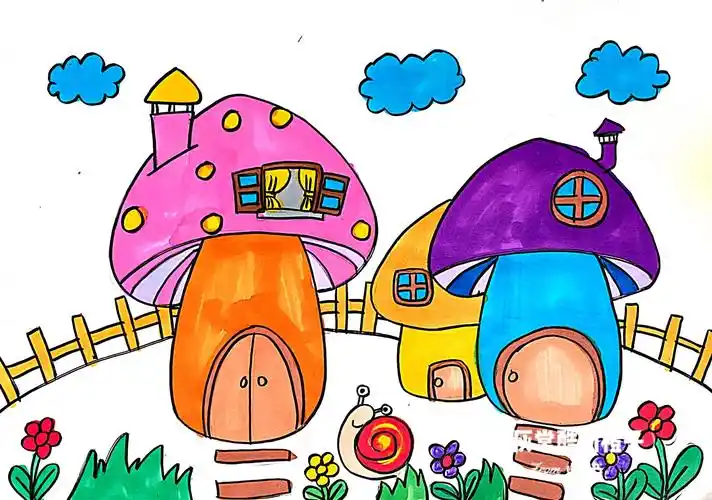 蘑菇房子小蘑菇简笔画儿童画