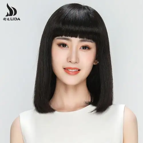 全手织假发女短发bobo头中长直发内扣假发全头套真人发丝自然逼真