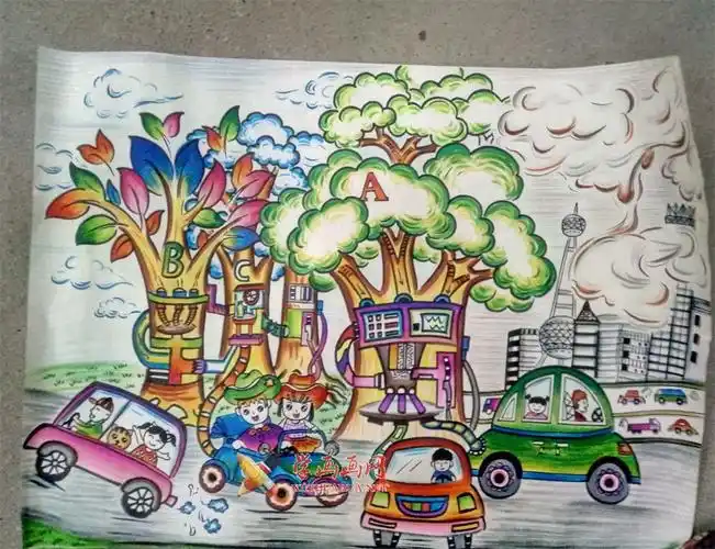 三等奖获奖小学生获奖《环保加油站》__科幻画_科幻画图片大全_学画画