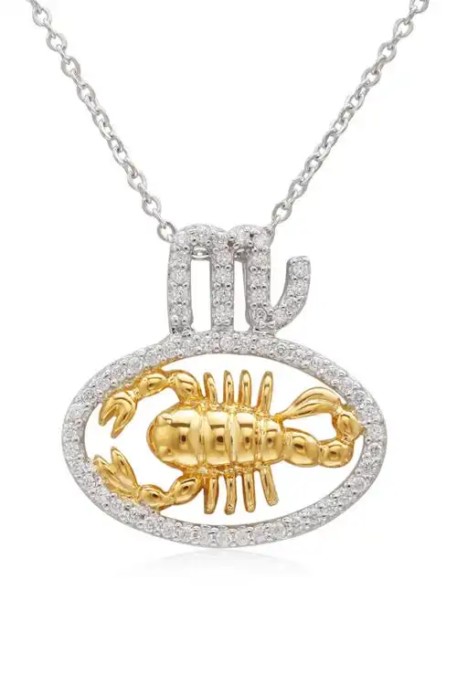 金色 纯银 镶嵌八心八箭锆石 天蝎座 中性项链 rl con-925g-301-txcz