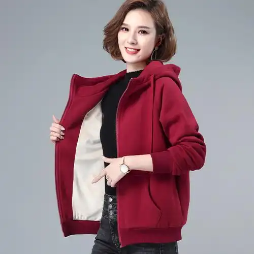 2020秋冬新款小个子妈妈卫衣女宽松中年四五十岁女士加绒加厚外套