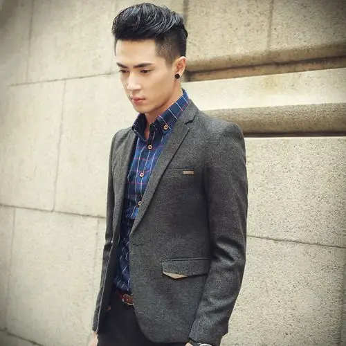 秋冬新款休闲小西装男 韩版修身款纯色呢西装 发型师紧身小西服男