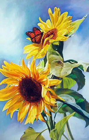 油画向日葵玄关背景墙