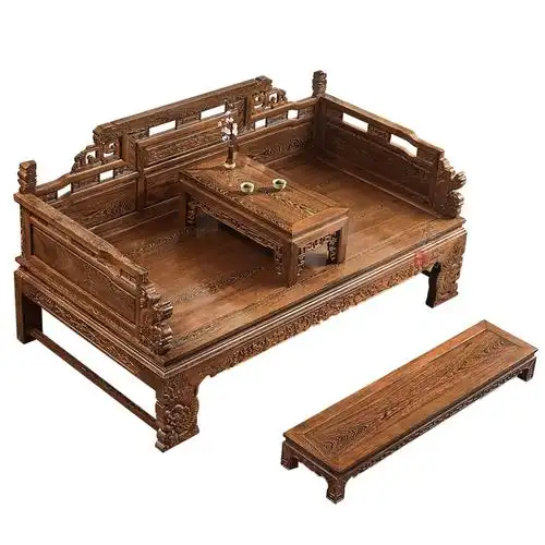 鸡翅木罗汉明清仿古中式雕花实木卯榫罗汉床