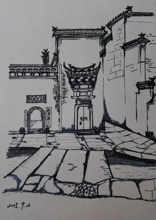 安徽西递 徽派建筑写生