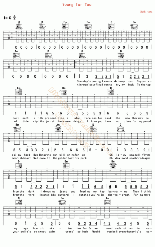 young for you 吉他谱 -vanlepie-玩乐派