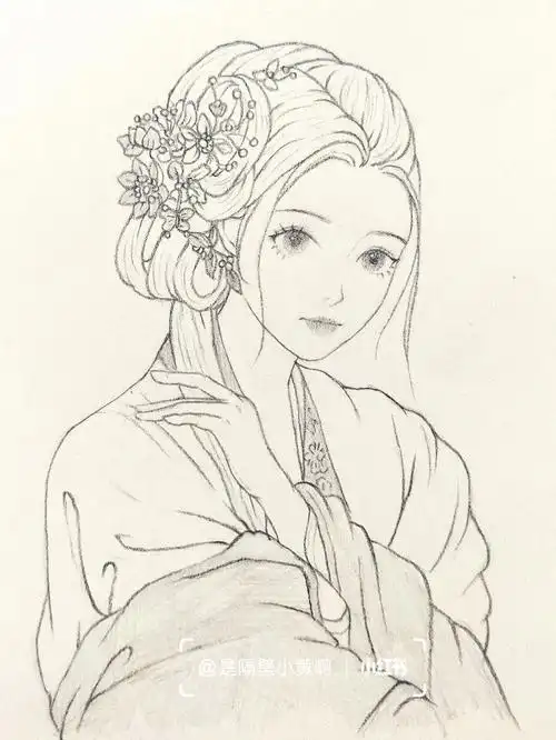 好久没有画古风小姐姐了,画一个#手绘教程  ##少女线稿  #线稿  #古风