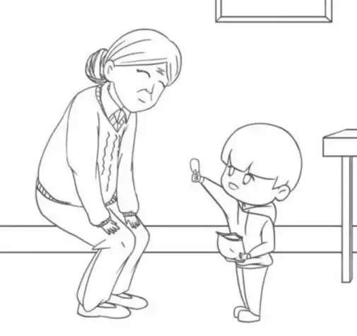 奶奶和两个孙子简笔画