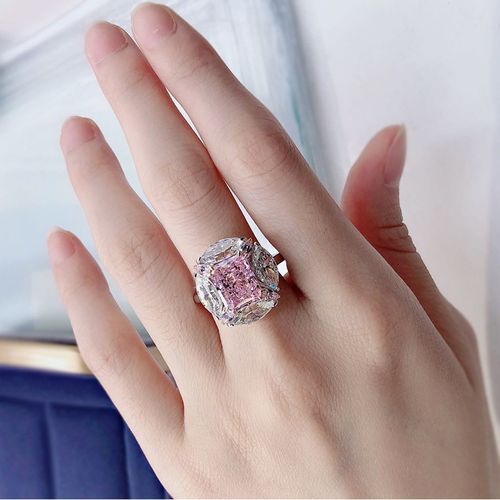 高级迪恩戒指粉钻10克拉钻石人工雷迪恩钻戒鸽子蛋戒指