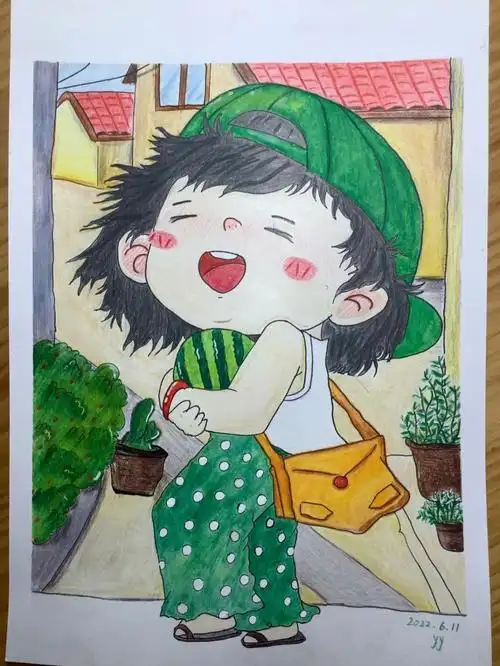 彩铅画summer是绿色的夏天呀