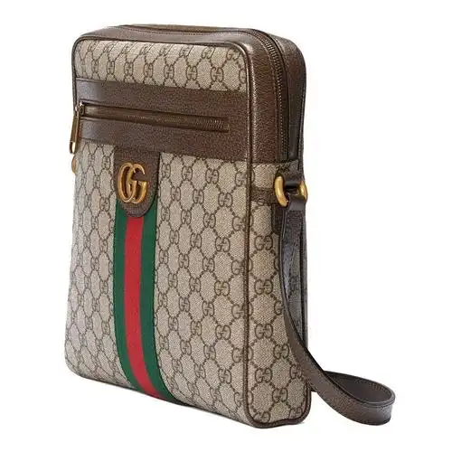 gucci古驰gucci男女同款帆布配皮gg单肩斜挎邮差包米色乌木色