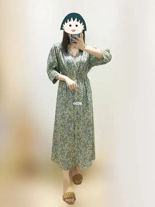 158cm的100条连衣裙 | sandro墨绿碎花长裙