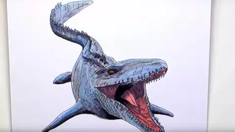 侏罗纪恐龙世界 沧龙的涂色画 儿童艺术绘画