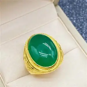 金镶玉戒指男男士纯金足金