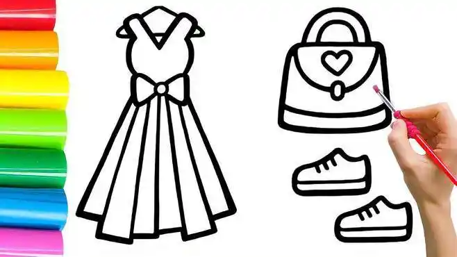一条小裙子,一个爱心包包,一双小鞋鞋,用简笔画的方式绘画下来-母婴