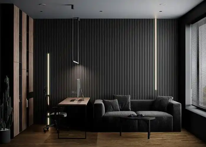 将实用和隐蔽完美地结合在一起,沙发后部的背景墙同样以线性光源作为